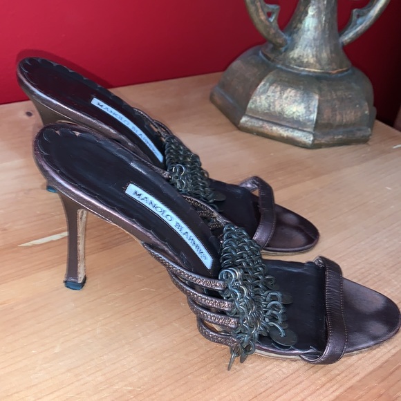 Manolo Blahnik Copper Heeled Sandals w/ Chain main image 7